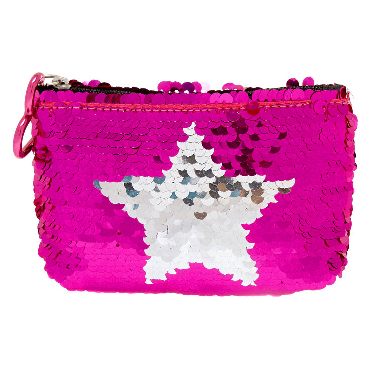 Porte-monnaie avec fermeture &eacute;clair et &eacute;toile en sequins r&eacute;versibles,