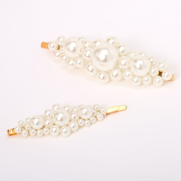 Claire's Épingles plates volumineuses avec perles d'imitation - Ivoire, lot de 2