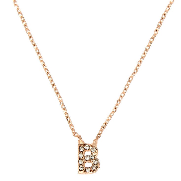 Rose Gold Embellished Initial Pendant Necklace - B,