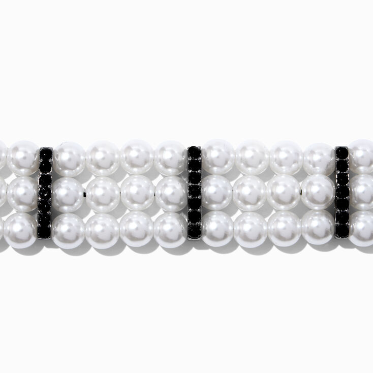 Hematite &amp; Pearl Multi-Strand Choker Necklace,