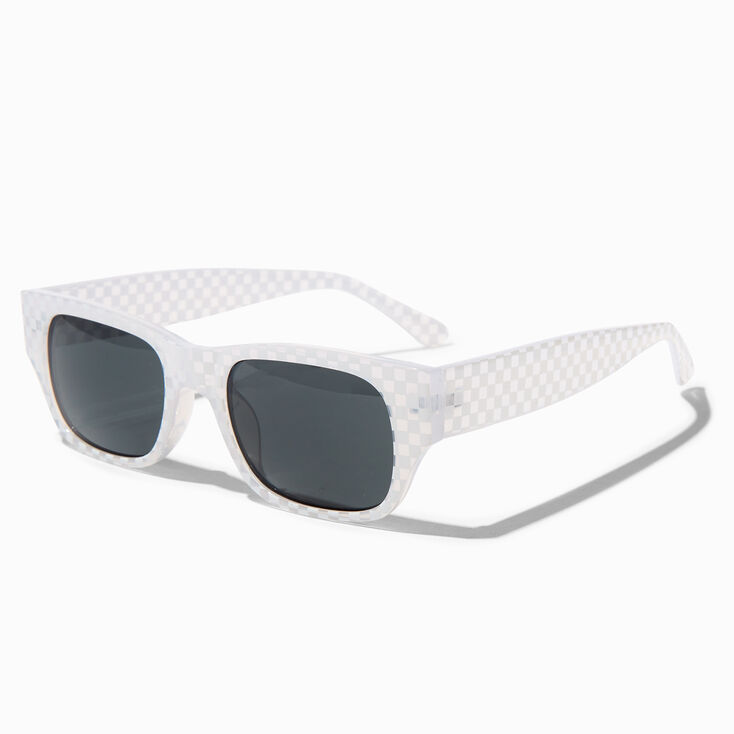 Clear Checkerboard Rectangular Sunglasses,