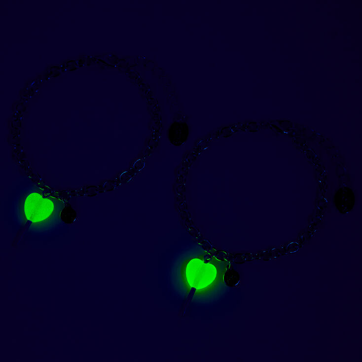 Best Friends Glow in the Dark Lollipop Heart Charm Bracelets - 2 Pack,