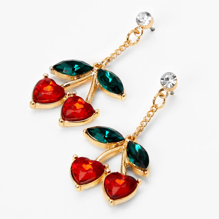 Gold 1.5&quot; Crystal Cherry Drop Earrings,