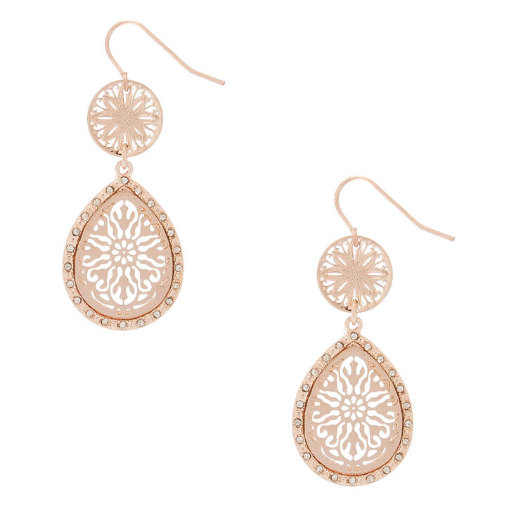 Claire's Pendantes à motif en filigrane et strass couleur doré rose 3,8 cm
