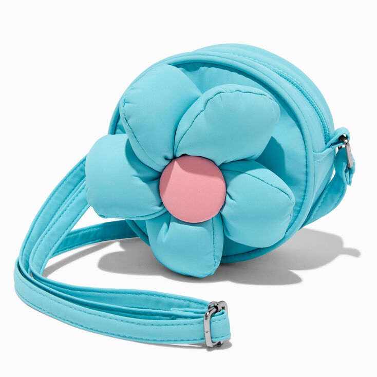 Claire&#39;s Club Puffy Blue Daisy Crossbody Bag,