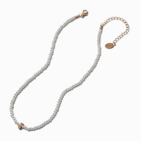 Gold-tone Initial Pendant Faux Pearl Necklace - J ,