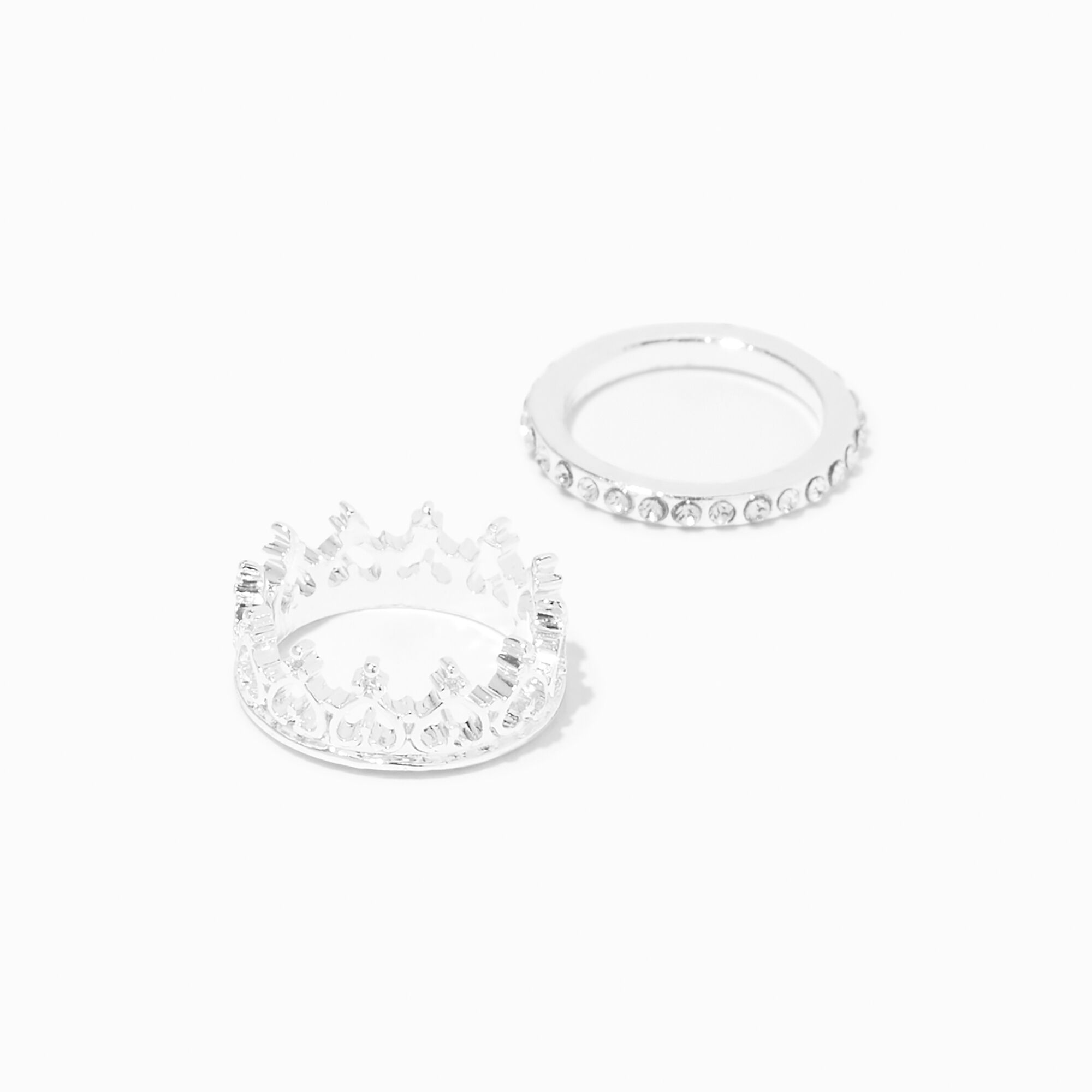 View Claires Crystal Crown Midi Rings 2 Pack Silver information