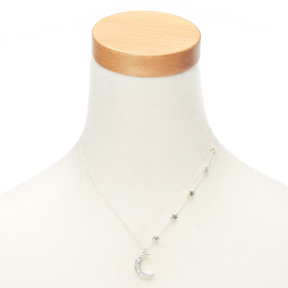 Silver Moon & Stars Pendant Necklace,