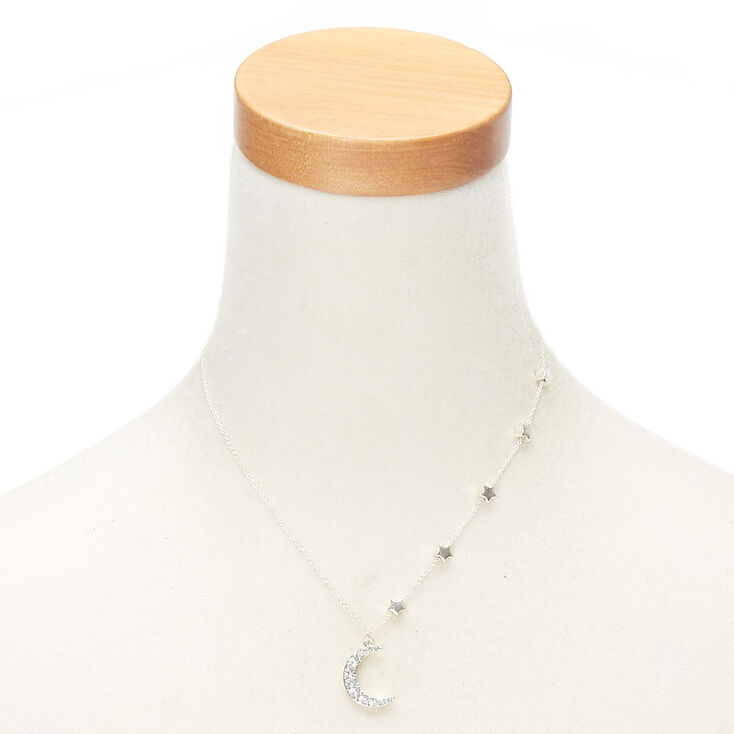Silver Moon &amp; Stars Pendant Necklace,