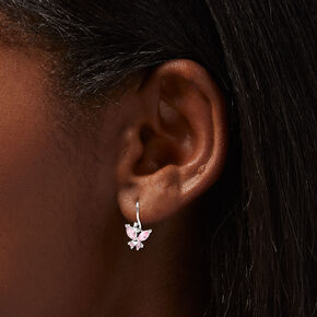 Pink Cubic Zirconia Butterfly 0.5&quot; Drop Earrings,
