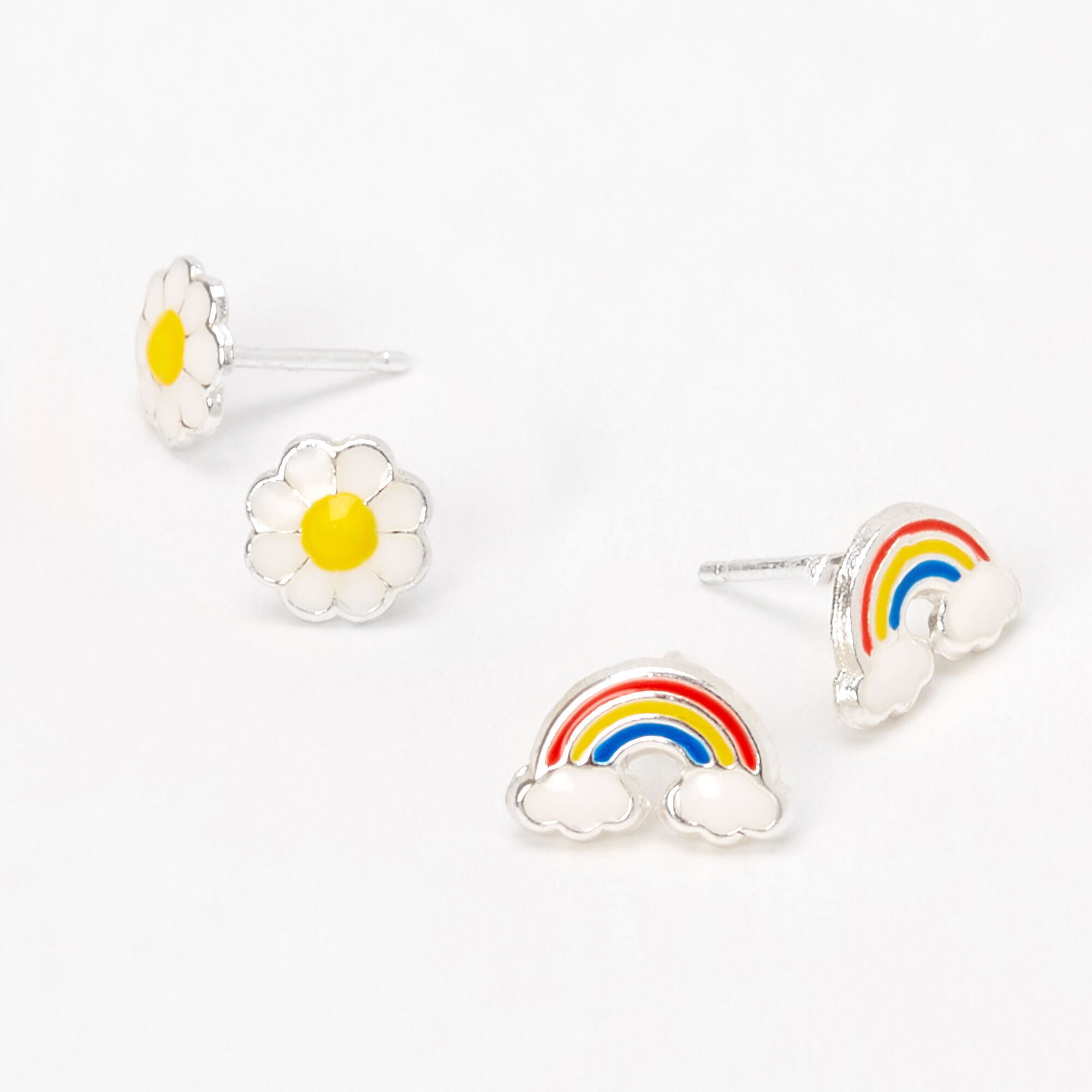 Sterling Silver Rainbow Daisy Stud Earrings 2 Pack Claire s US