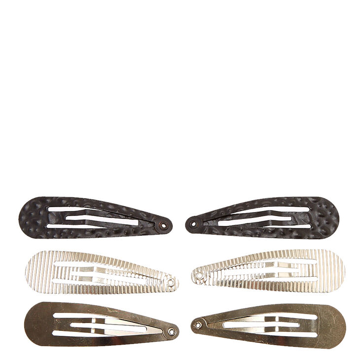 Mixed Metal Textured Snap Hair Clips - 6 Pack,