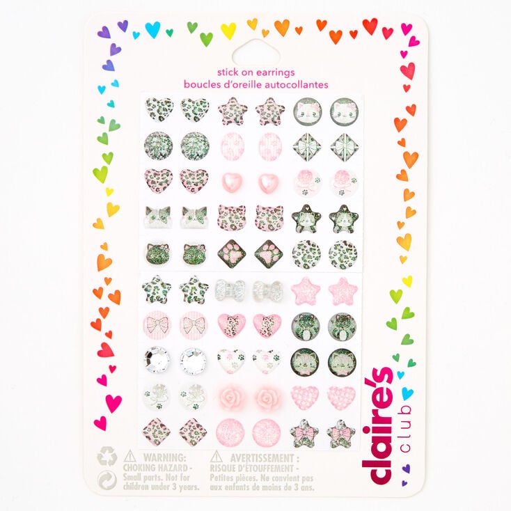 Claire&#39;s Club Pink Cat Stick On Earrings - 60 Pack,