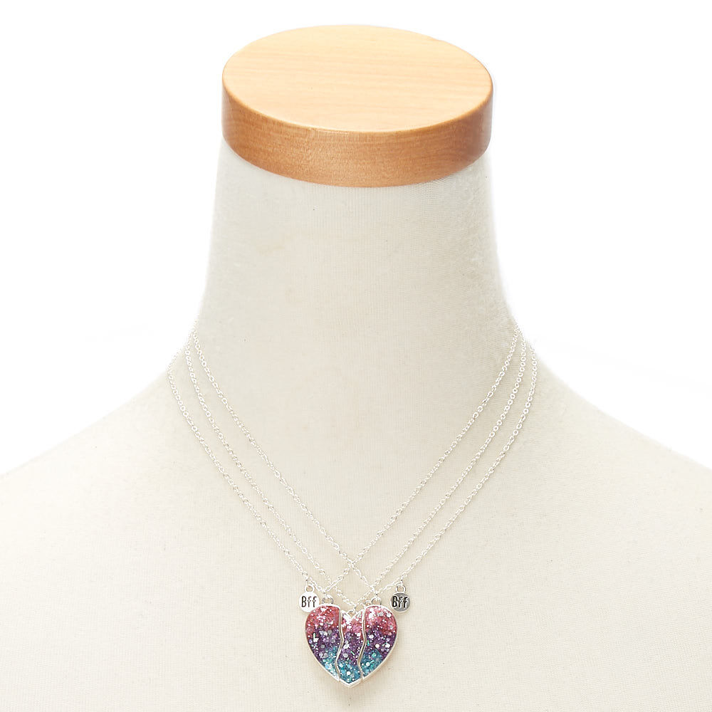 Colliers Best Friends à pendentif cœur pailleté dégradé - Lot de 3,