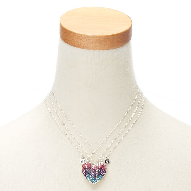 Best Friends Ombre Glitter Heart Pendant Necklaces - 3 Pack,