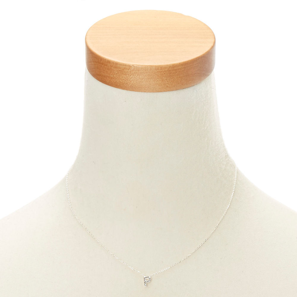 Silver Embellished Initial Pendant Necklace - P,