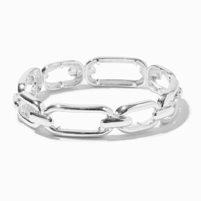 Silver-tone Rectangular Chain Link Stretch Bracelet ,