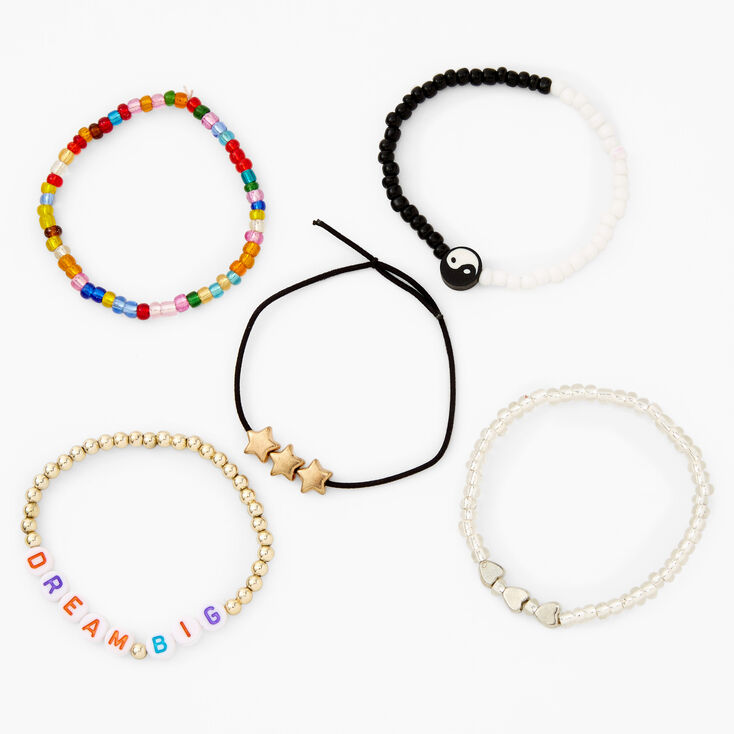 &quot;Dream Big&quot; Beaded Stretch Bracelet Set - 5 Pack,