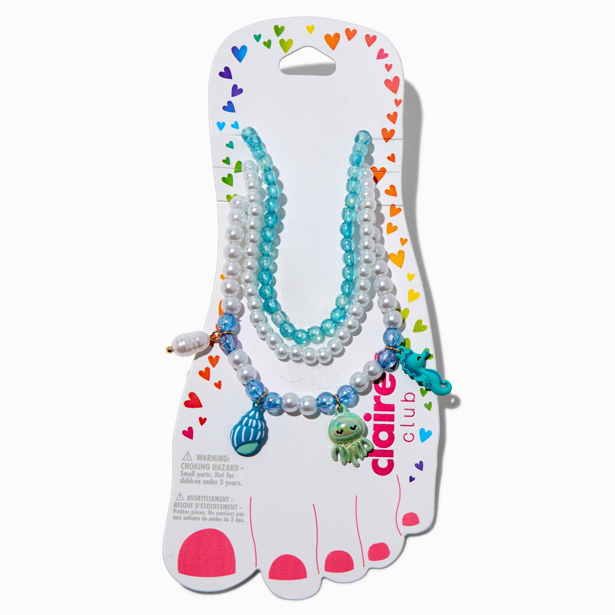 Claire's Club Sea Life Pearl Stretch Anklets - 3 Pack,