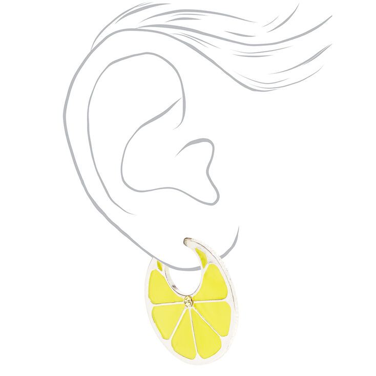 Silver Lemon Hoop Earrings - Yellow,