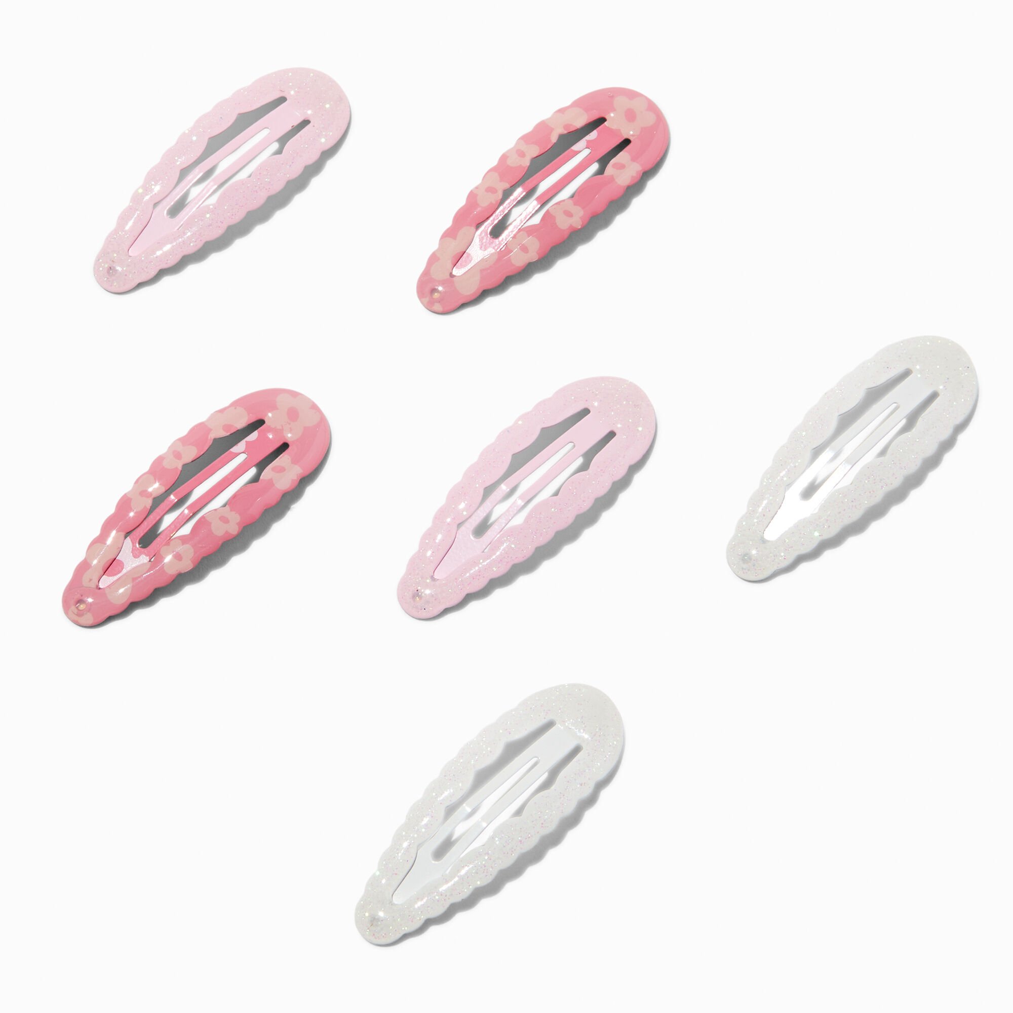 Claire's Club Pink Scalloped Snap Hair Clips - 6 Pack,
