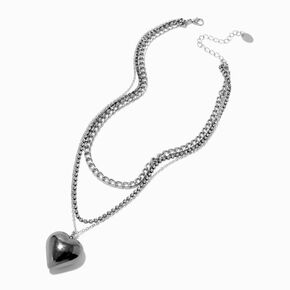 Silver-tone Puff Heart Multi-Strand Necklace,
