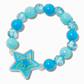 Claire&#39;s Club Blue Star Shaker Charm Beaded Stretch Bracelet,