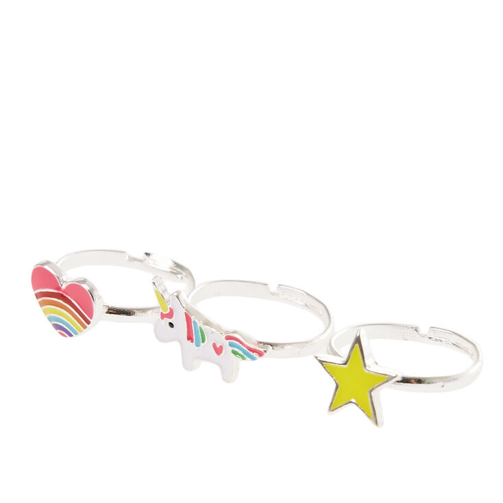 Claire's Bagues licorne arc-en-ciel empilables