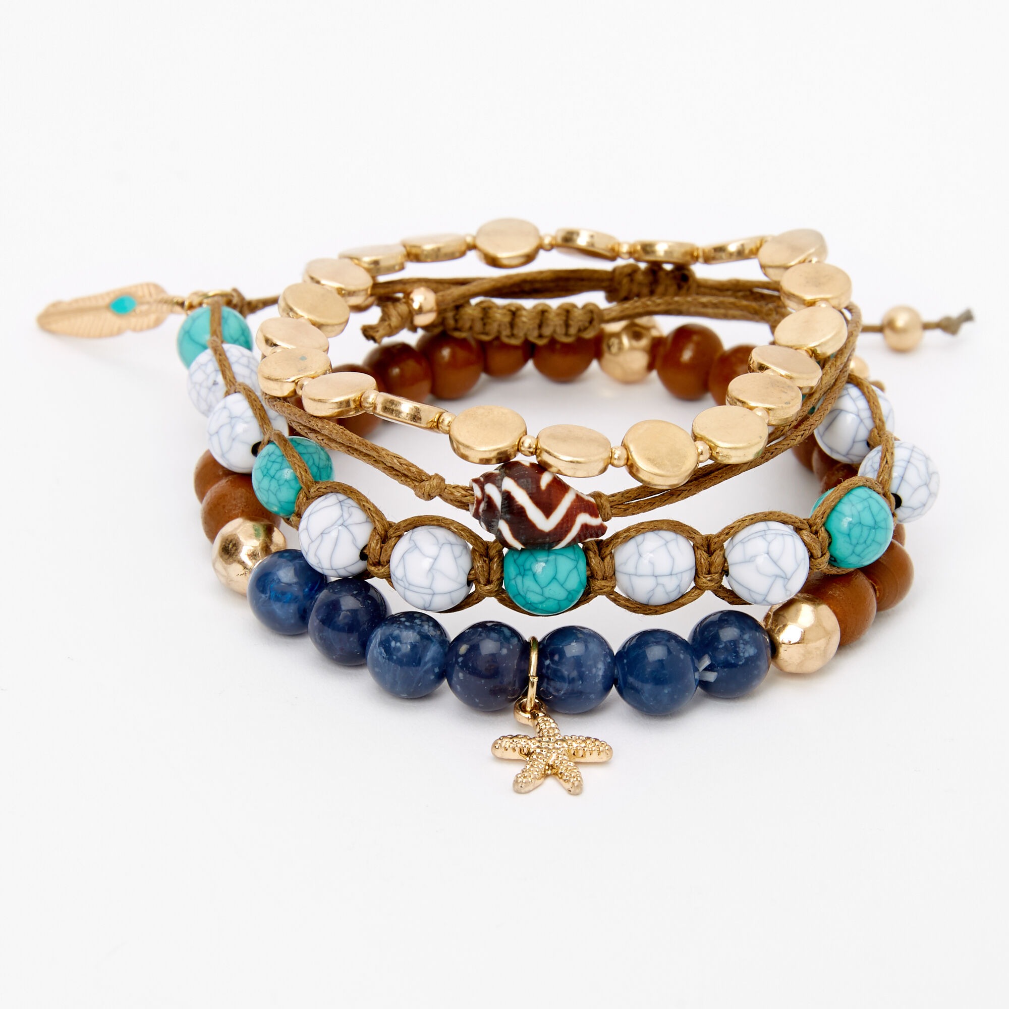 Starfish & Seashell Beaded Bracelets - 4 Pack,