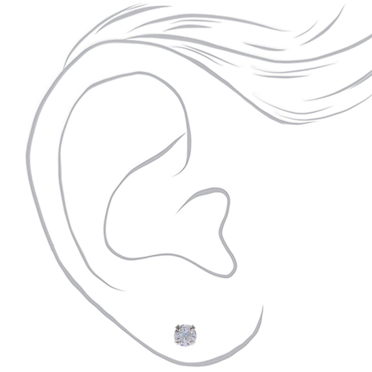 Silver Cubic Zirconia 5MM Round Magnetic Stud Earrings,