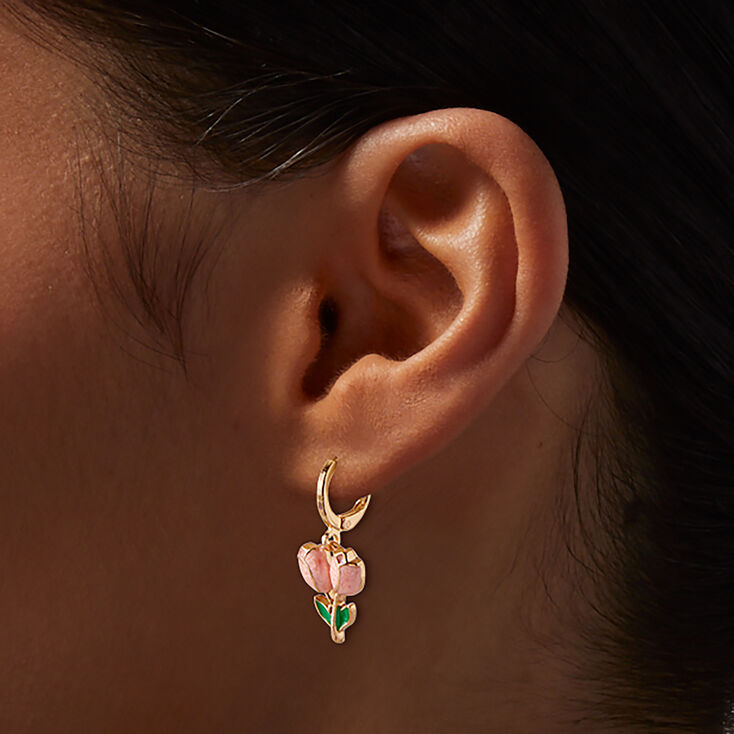 Pink Rose Gold-tone Hoop Earrings,