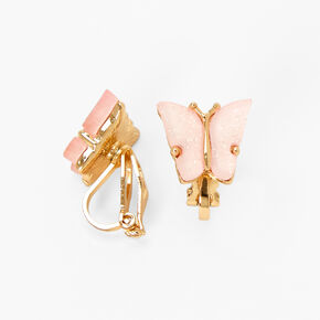 Boucles d&#39;oreilles &agrave; clip papillon couleur dor&eacute;e et rose,