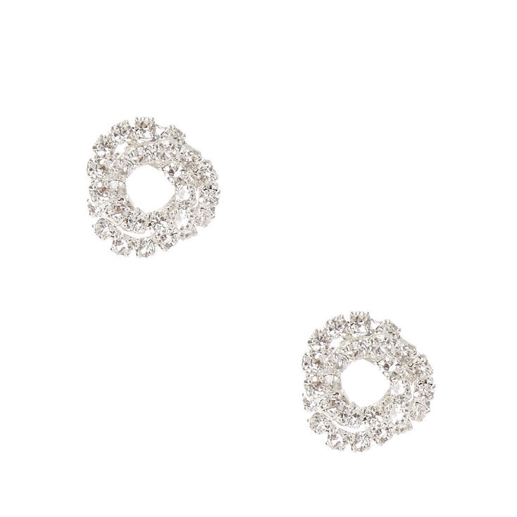 Silver Crystal Knotted Stud Earrings,