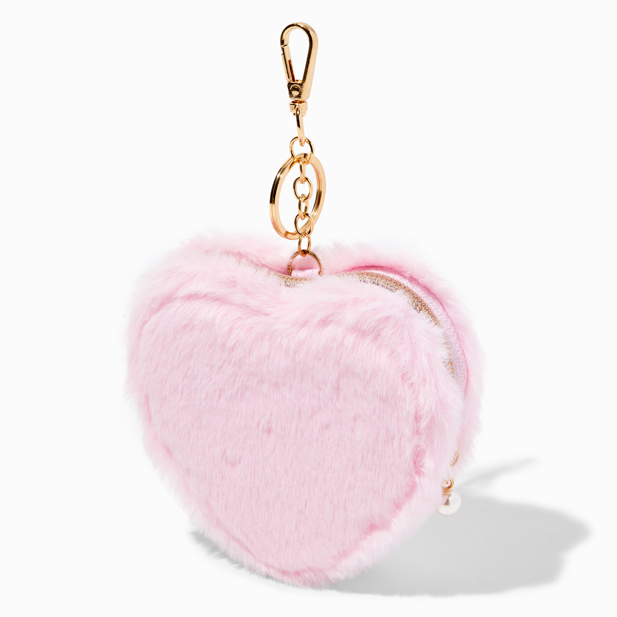 View Claires Furry Heart Coin Purse Pink information