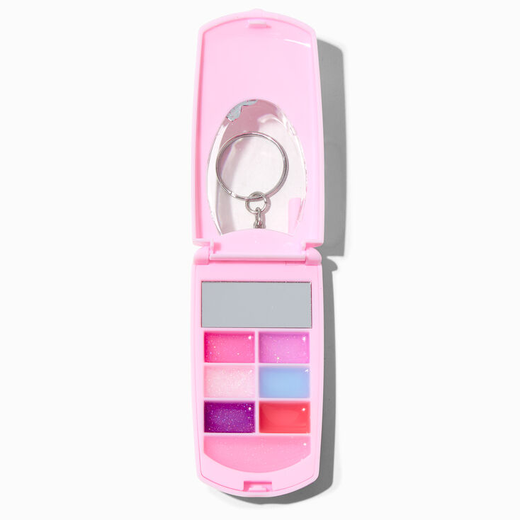 Lot de gloss dans un portable &agrave; clapet bling-bling papillon rose,