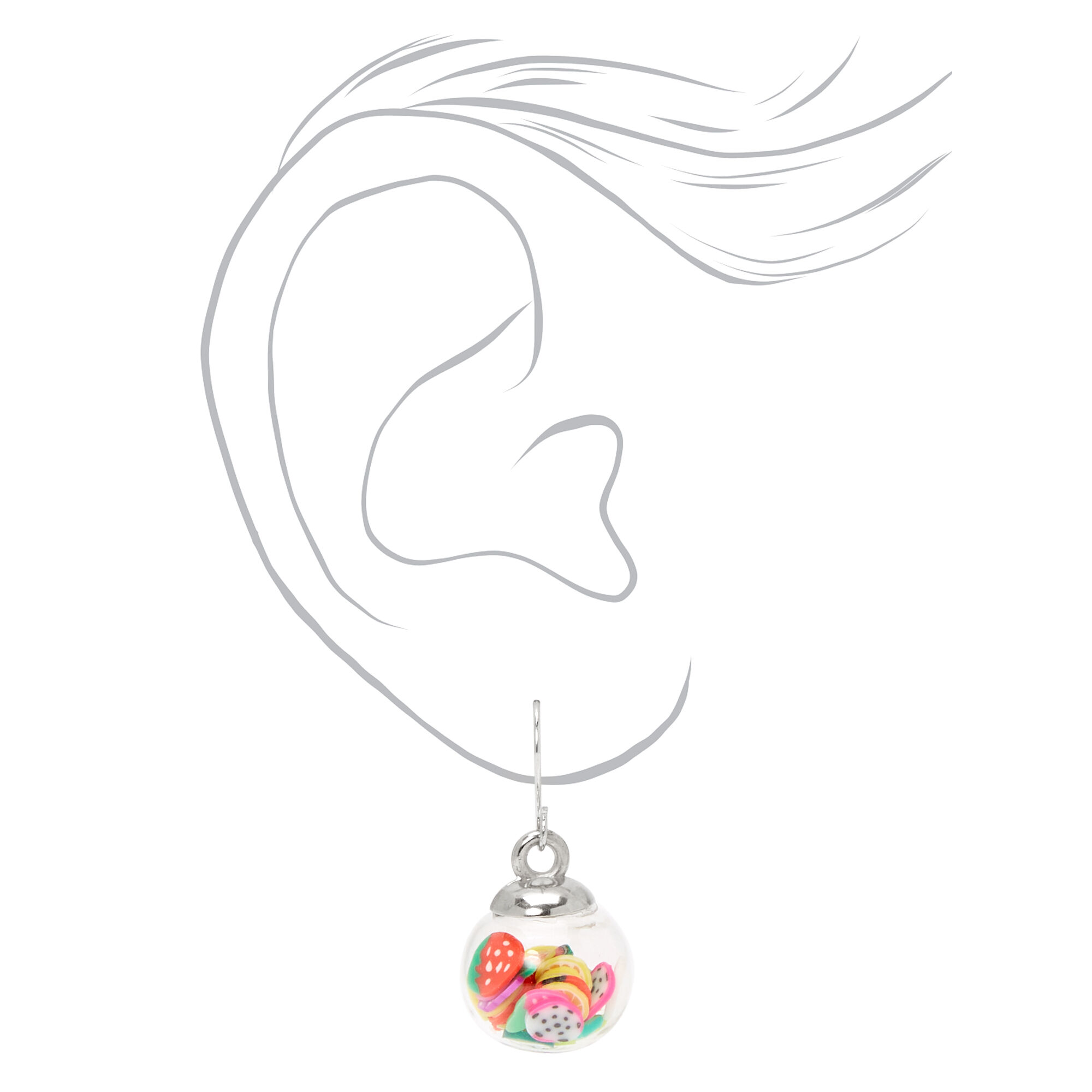 Silver 1" Fruit Confetti Shaker Drop Earrings,