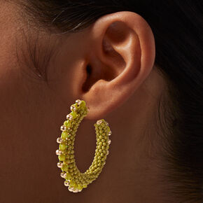 Lime Beaded 30MM Hoop Earrings,