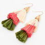 Pink &amp; Green Raffia 2&quot; Linear Drop Earrings,
