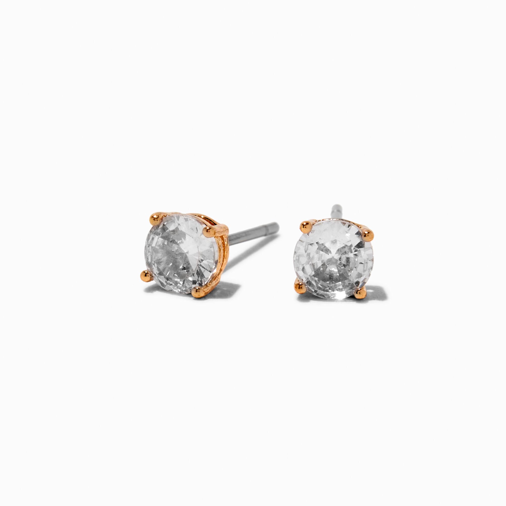 Gold-tone Cubic Zirconia 5mm Round Stud Earrings,