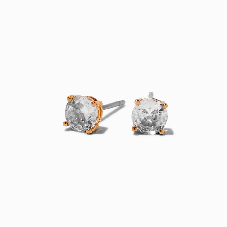 Gold-tone Cubic Zirconia 5mm Round Stud Earrings,