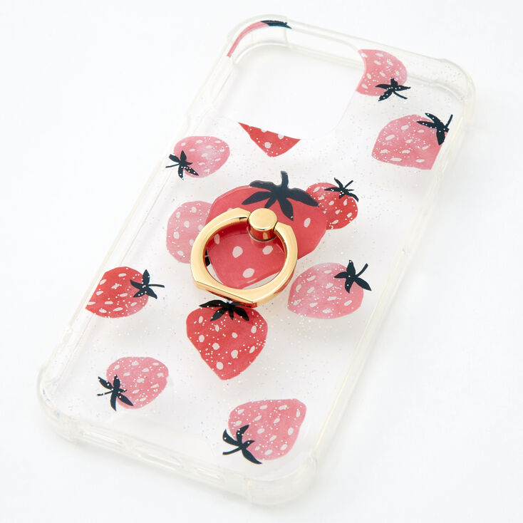 Strawberry Glitter Ring Holder Protective Phone Case - Fits iPhone&reg; 13/13 Pro,