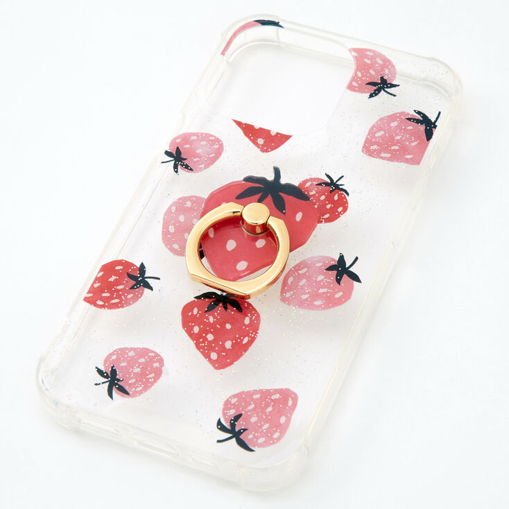 Coque de protection pour portable avec support anneau fraise &agrave; paillettes - Compatible avec iPhone&reg;&nbsp;13/13 Pro,