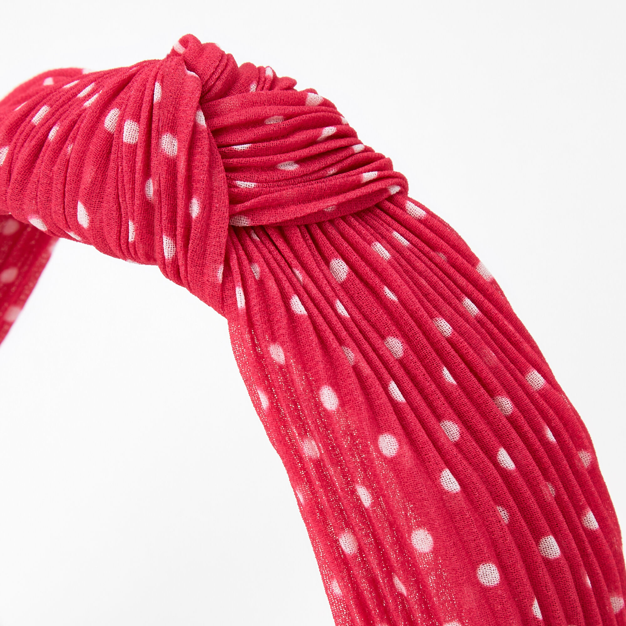Polka Dot Pleated Knotted Headband - Fuchsia,