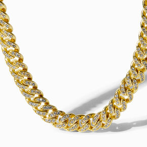 C LUXE by Claire&#39;s 18k Yellow Gold Plated Pav&eacute; Cubic Zirconia Cuban Chain Necklace,