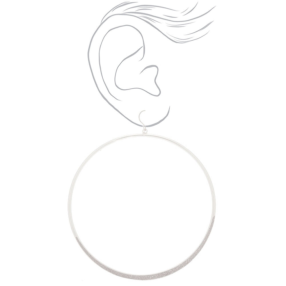 Silver-tone 3" Glitter Large Hoop Drop Earrings - Silver-tone,