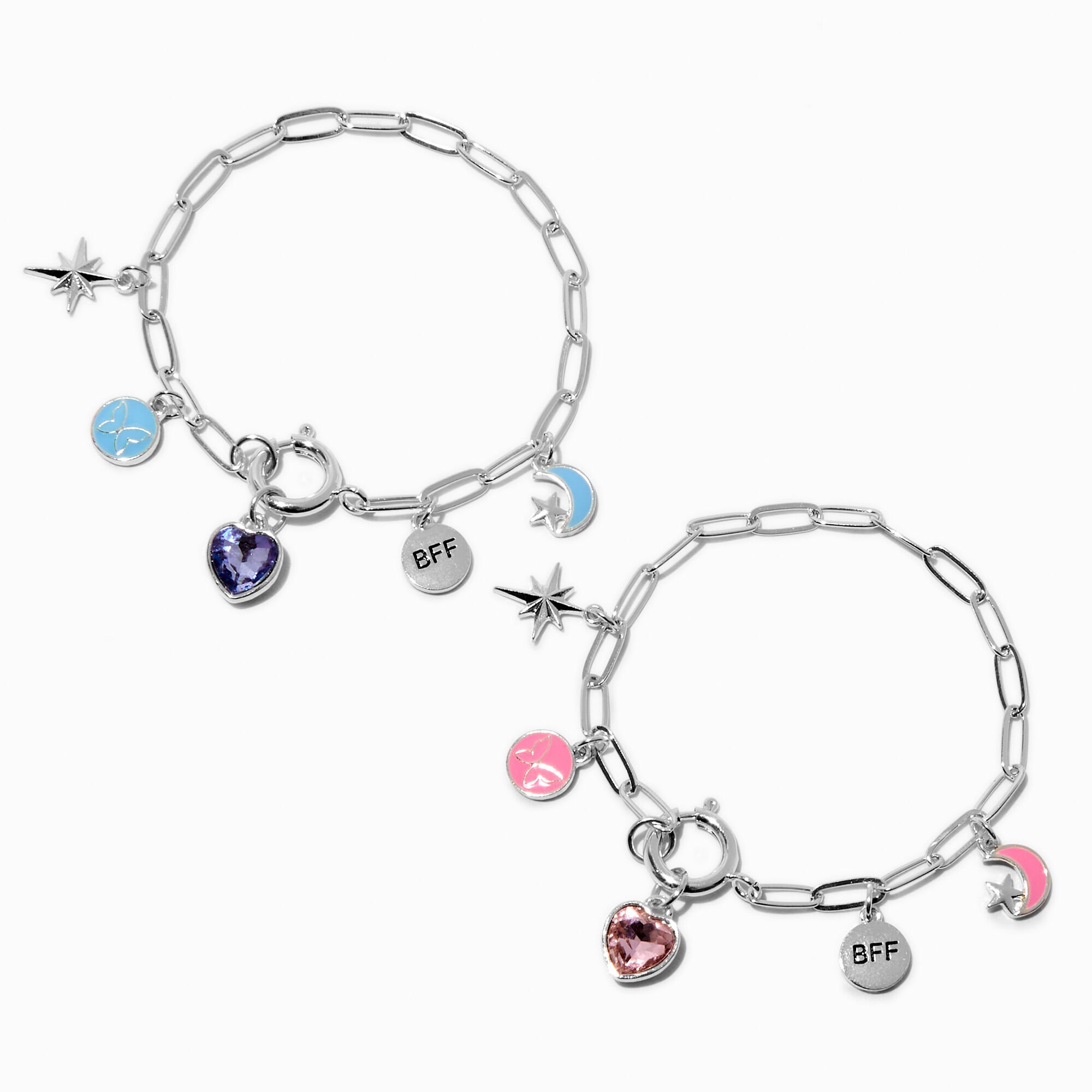 Bracelets à breloques cœur fendu couleur argentée Best Friends - Lot de 2,