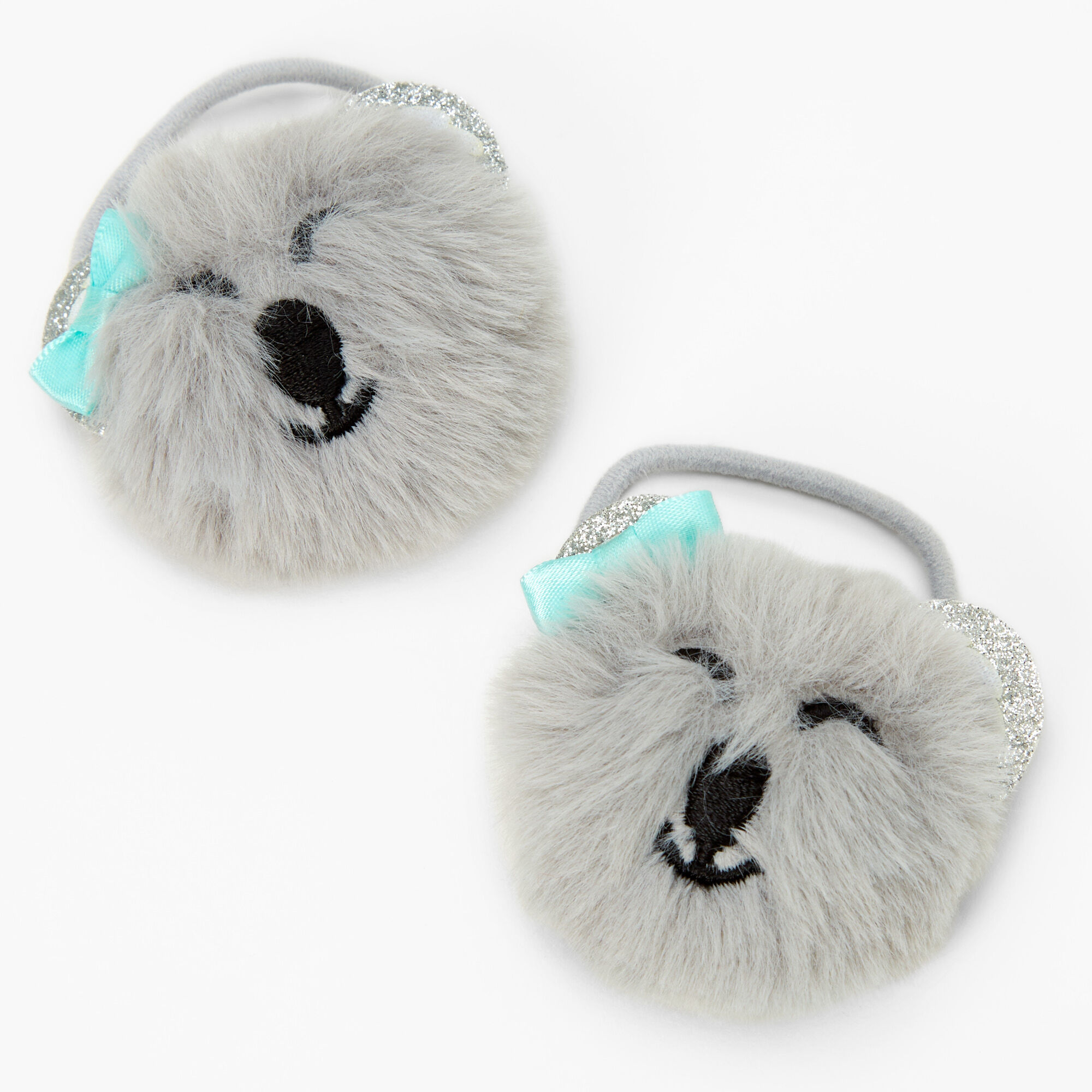 Claire's Club Koala Pom Hair Ties - Gray, 2 Pack,