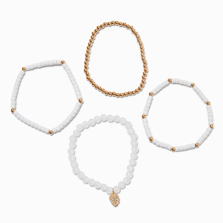 White & Gold-tone Stretch Bracelets - 4 Pack
