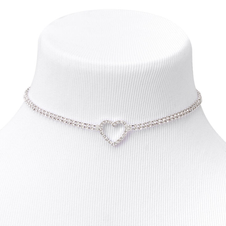 Silver Rhinestone Open Heart Choker,