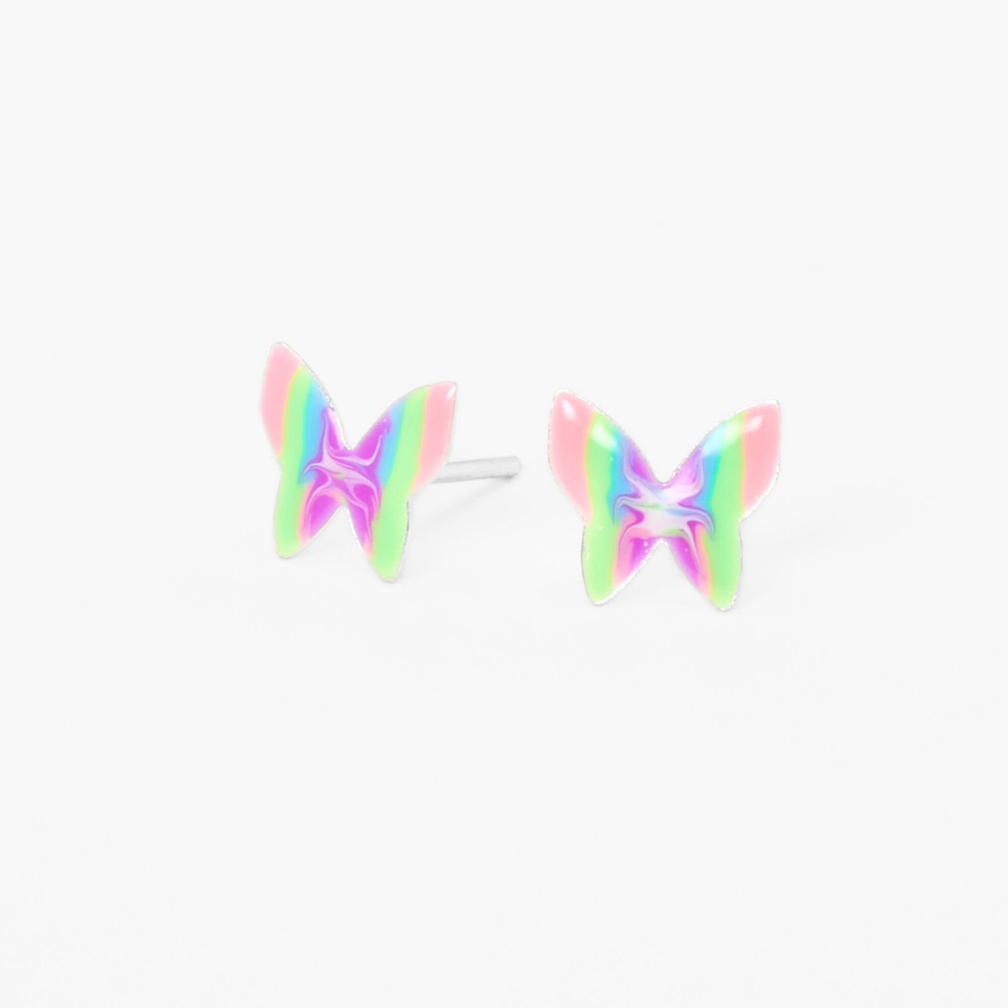 View Claires Tie Dye Butterfly Stud Earrings Silver information